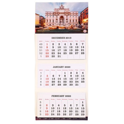 Single Panel 3-Month View Wall Calendar